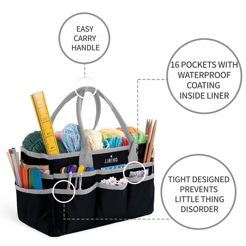 Jjring Craft and Art Organizer Tote Bag - 600D Silver Nylon Fabric Art Caddy with Pockets - for Art, Craft, Sewing, Medical, and Office Supplies Storage - Image 4